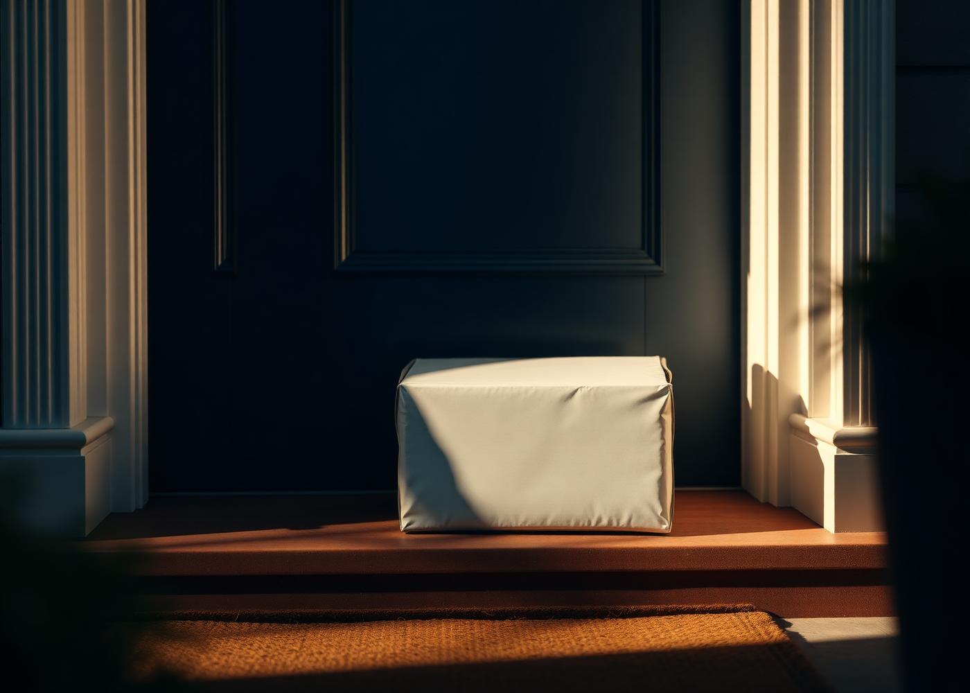 An unbranded parcel left discreetly on a doorstep